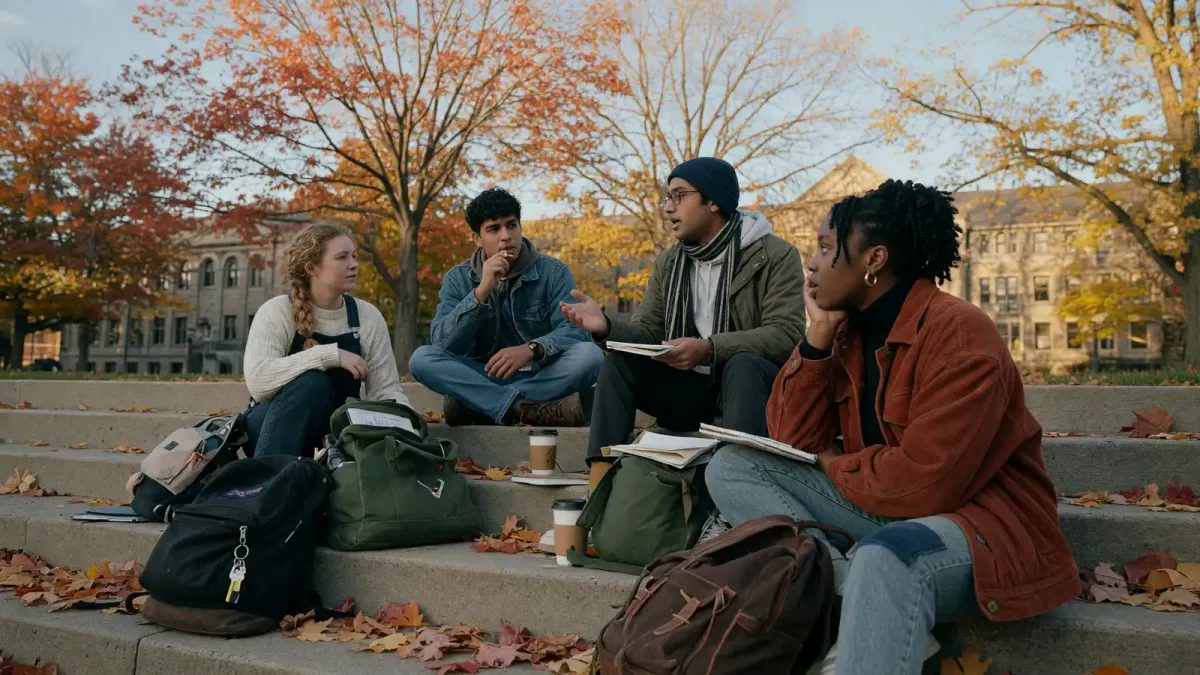 Diverse group of students standing together in support